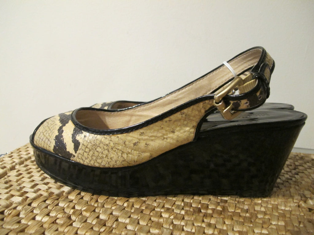 Michael Kors Black Ankle Strappy Wedge Heels Shoes Sandals Peep Toe Women's 10 M