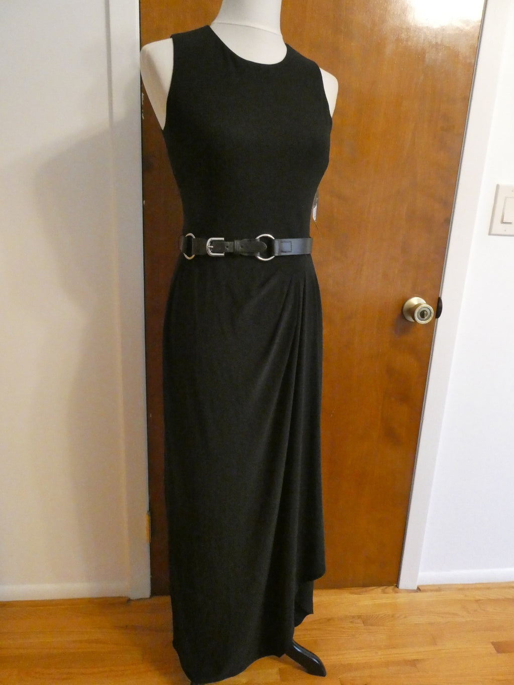 Ralph Lauren women black maxi evening dress draping at the bodice size 4
