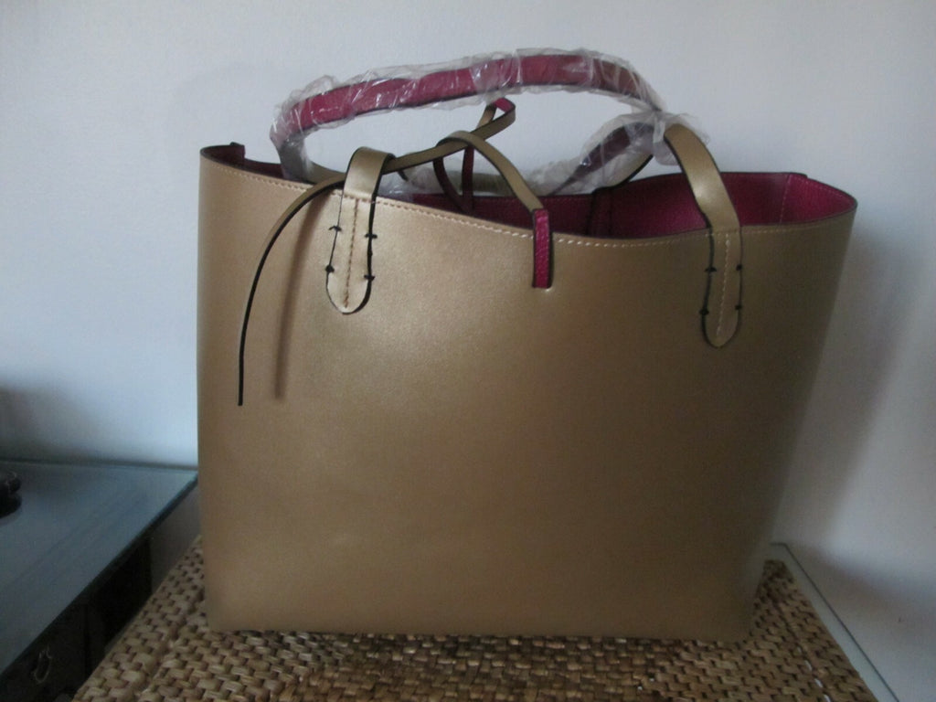 Tote Shoulder Large Reversible Handbag Purse Pink/Gold
