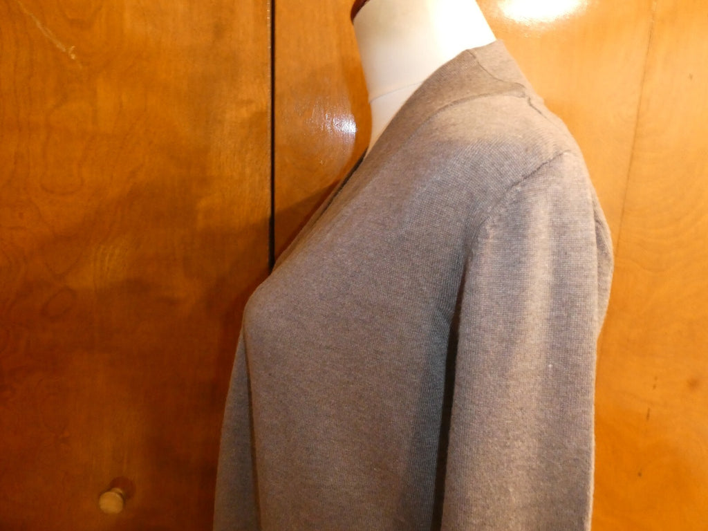 Linda Matthews Women's Brown Open Front Detailed Cardigan Large