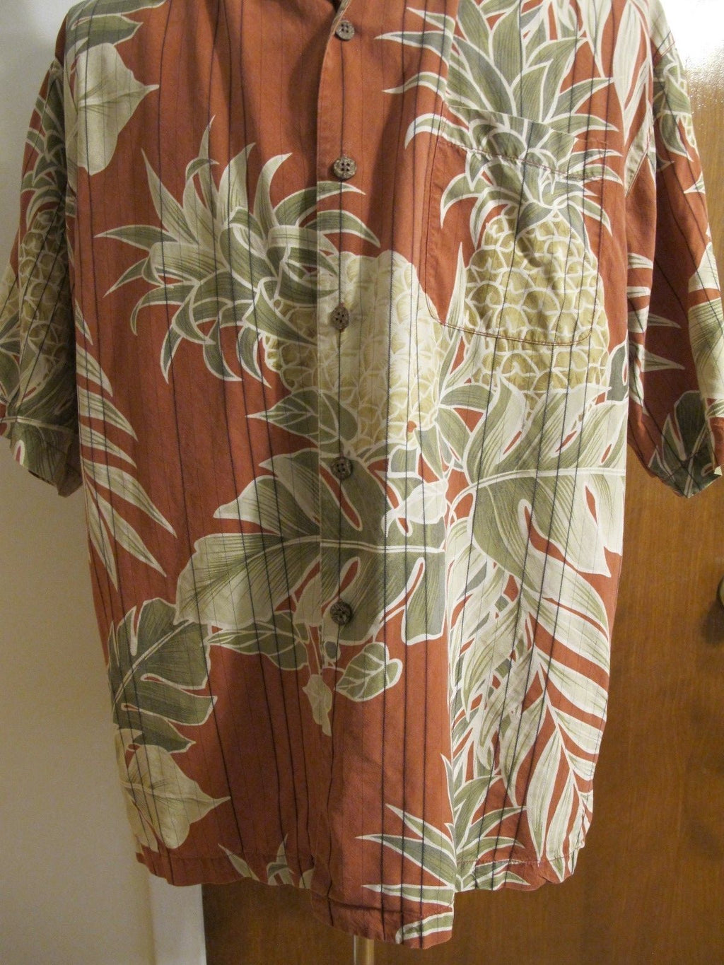 Tommy Bahama Men's Pre-Owned Silk Multi Color Pineapple Print Brown Shirt Large 
