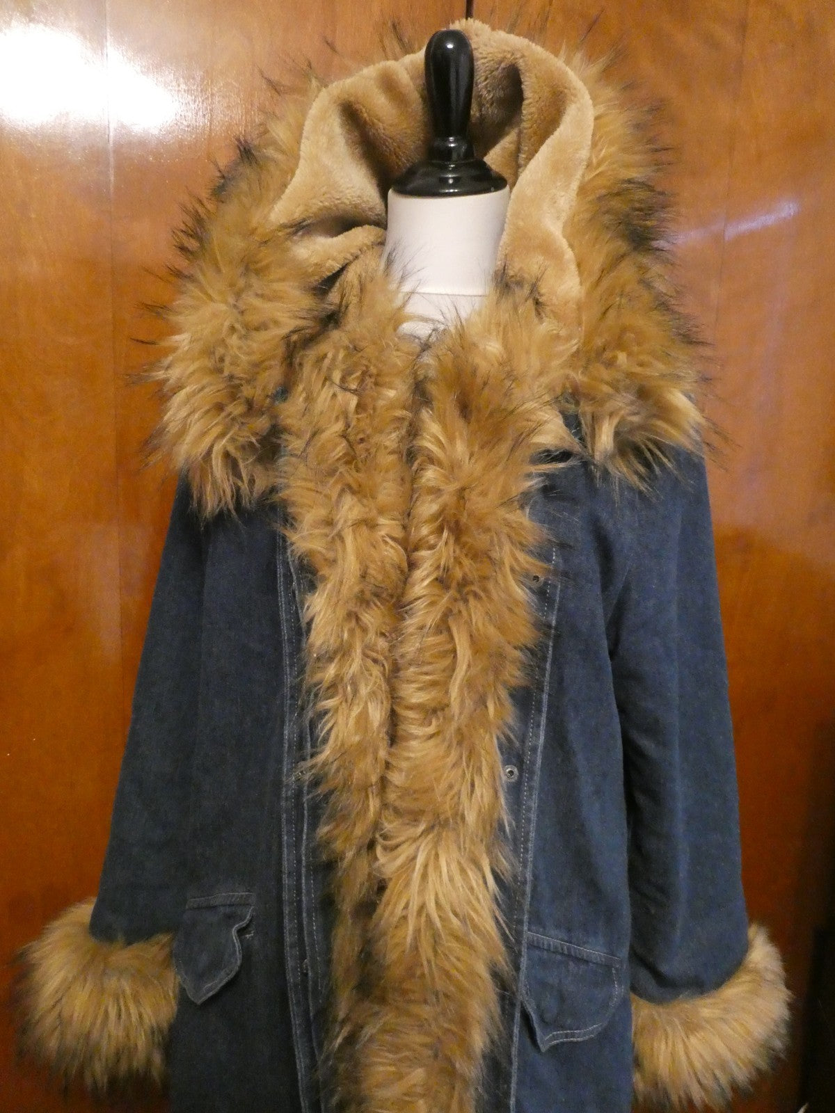 ASA Fashion Group Blue Jean Parka Faux Fur Hood Down Winter Outdoor Overcoat XL