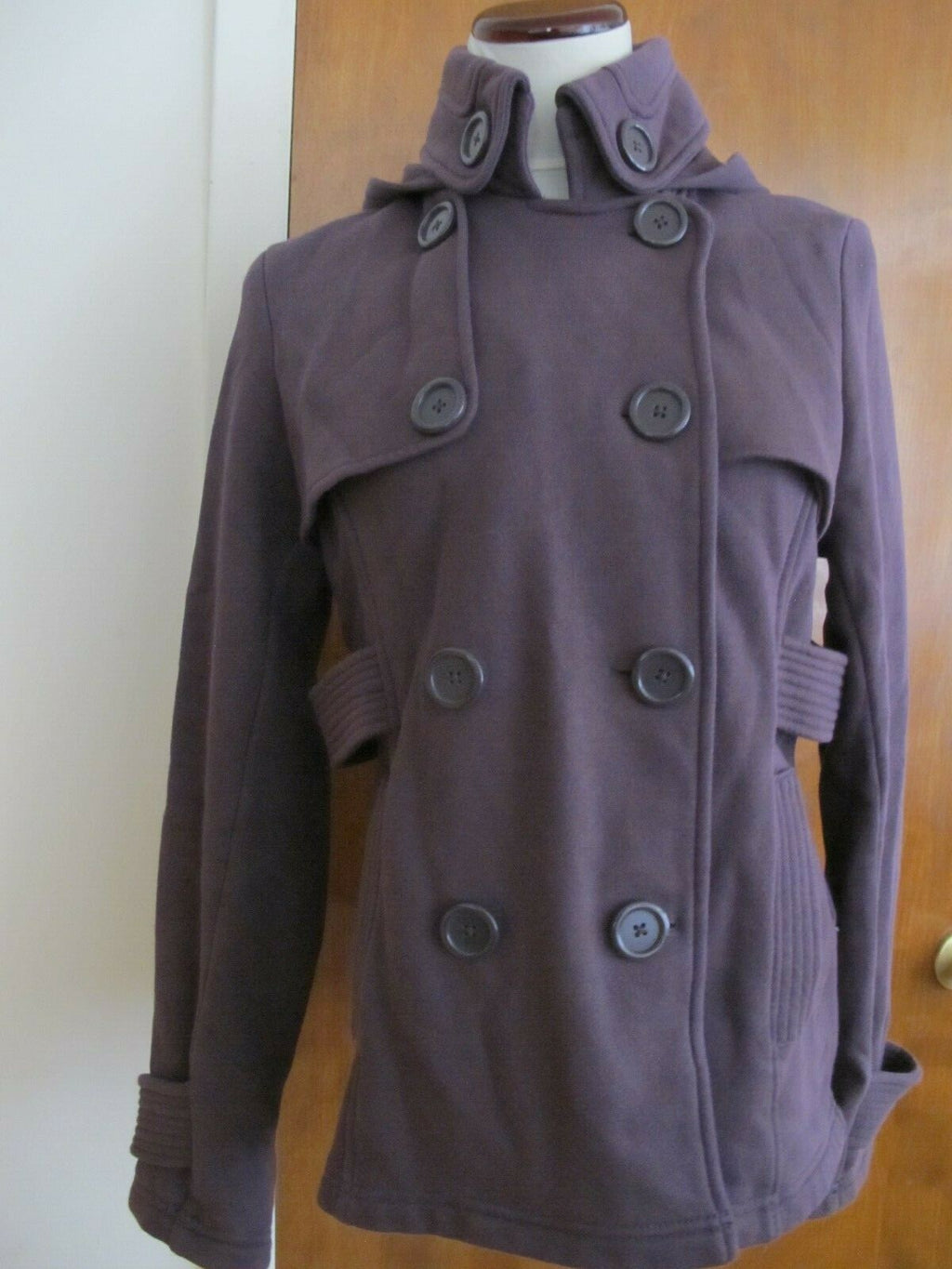 Hydraulic  women's eggplant cotton blends hooded blazer  