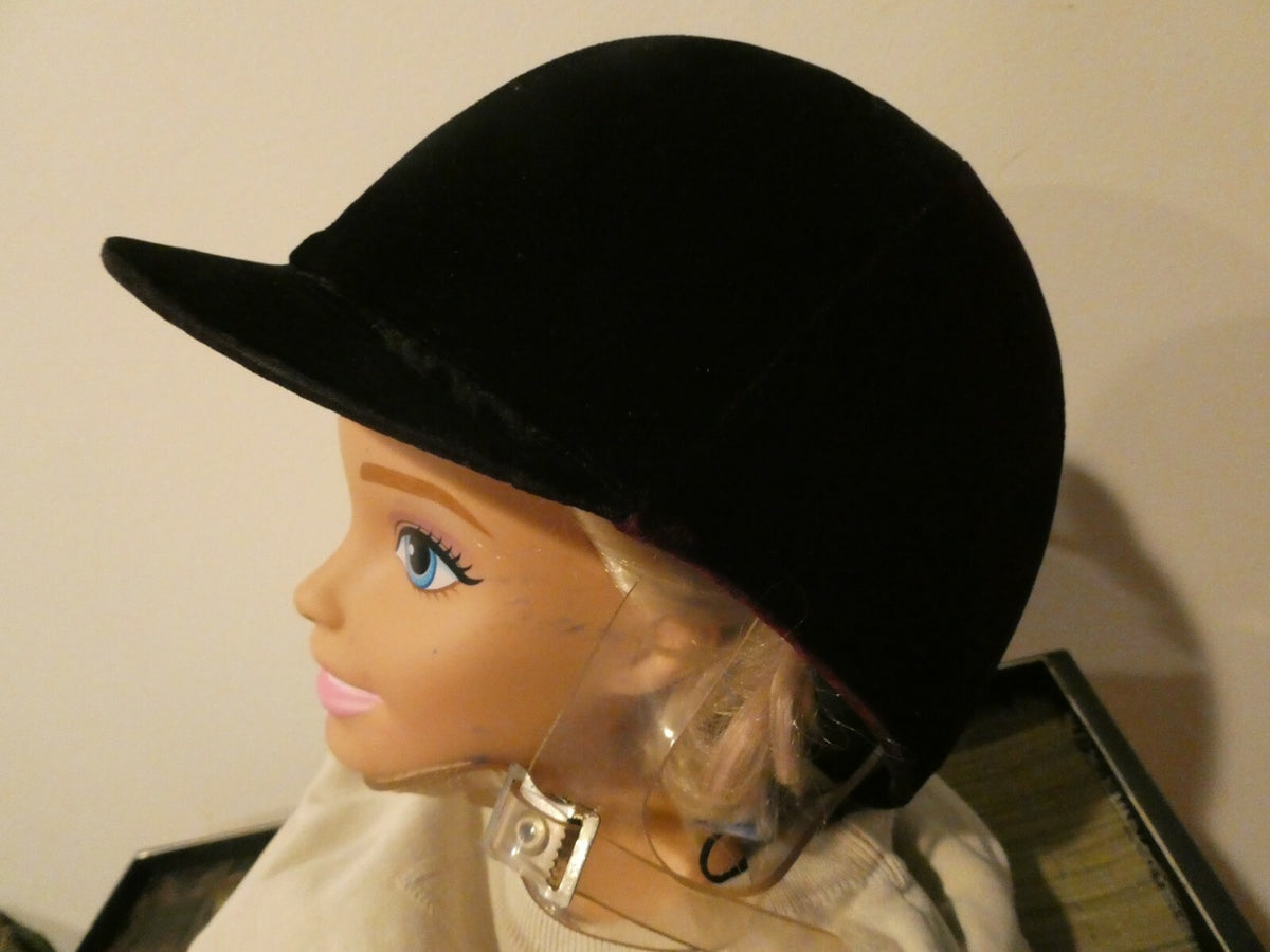 Ladies black/dark purple velvet riding helmet decorated bow at the back Small