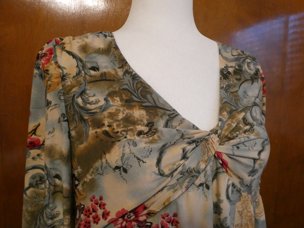 Motherhood Maternity Floral Twist Front Top Size Large Boho Long Sleeve Blouse