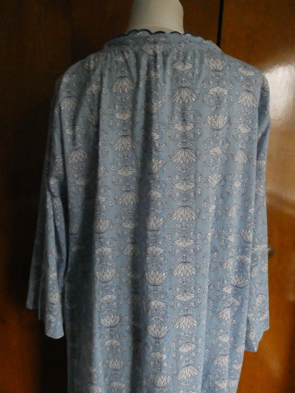 Tucker Nuck Maxi Dress XL Blue Floral 100% Cotton Soft Boho Lounge Caftan