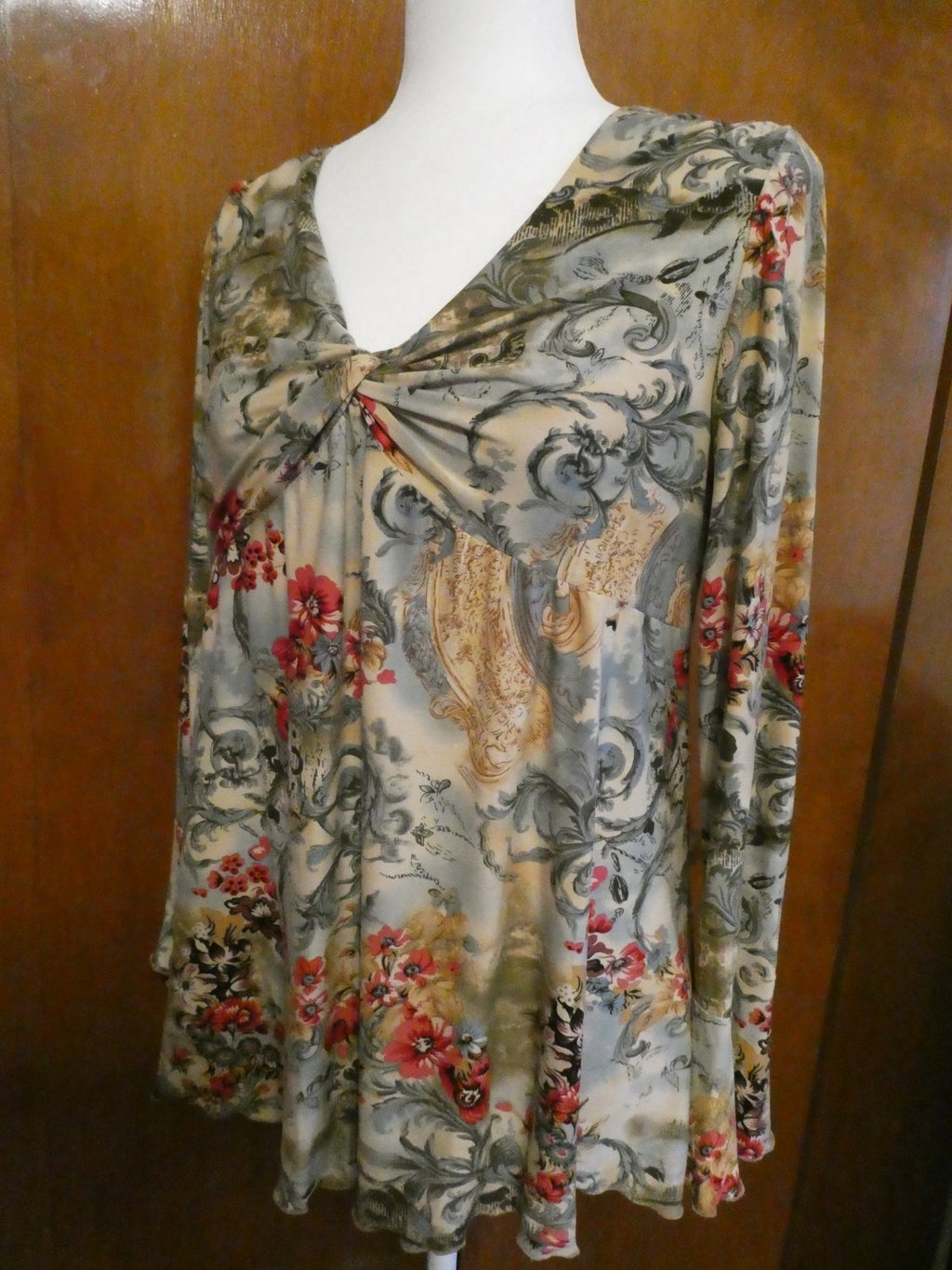 Motherhood Maternity Floral Twist Front Top Size Large Boho Long Sleeve Blouse