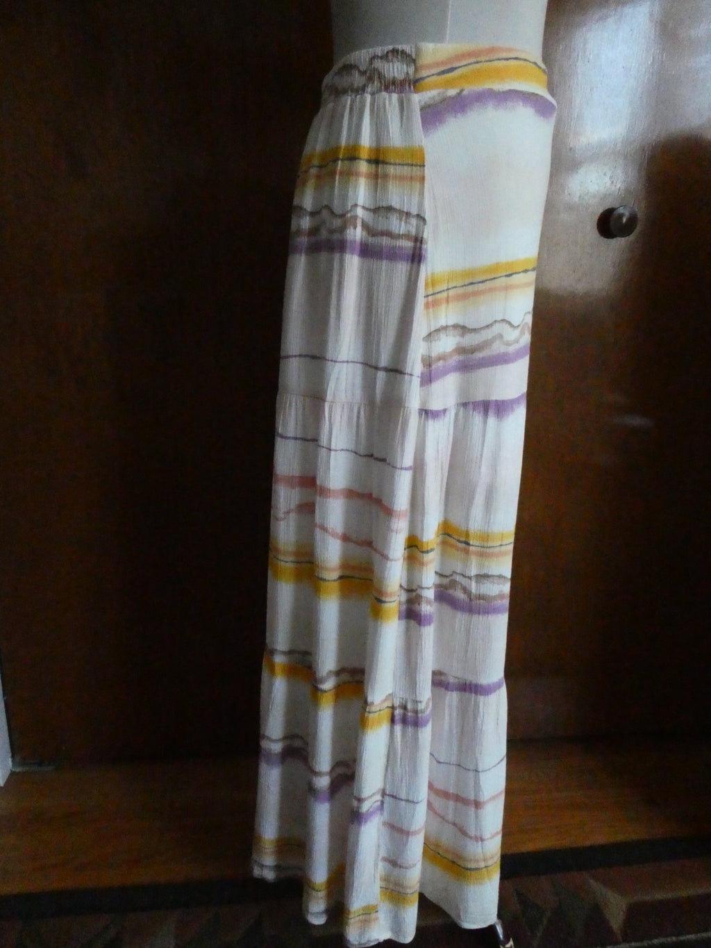 Nine West Women Maxi Skirt Tiered Side Slit Elastic Waist Multicolored Small $40
