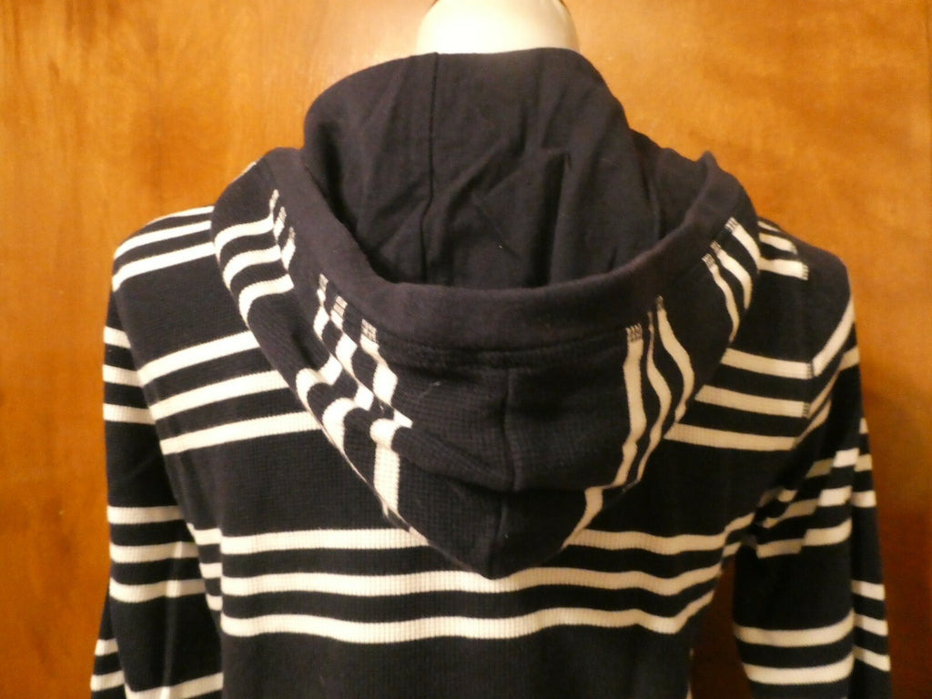 Charter Club Women's Navy Striped Sweater Attached Hood Medium Preowned 