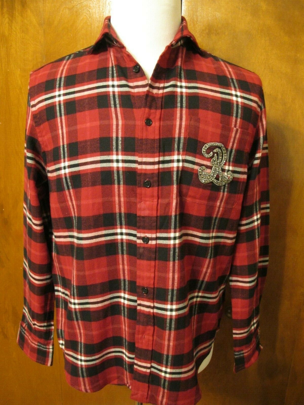 POLO Ralph Lauren women's plaid red/black reach beaded soft flannel shirt Large