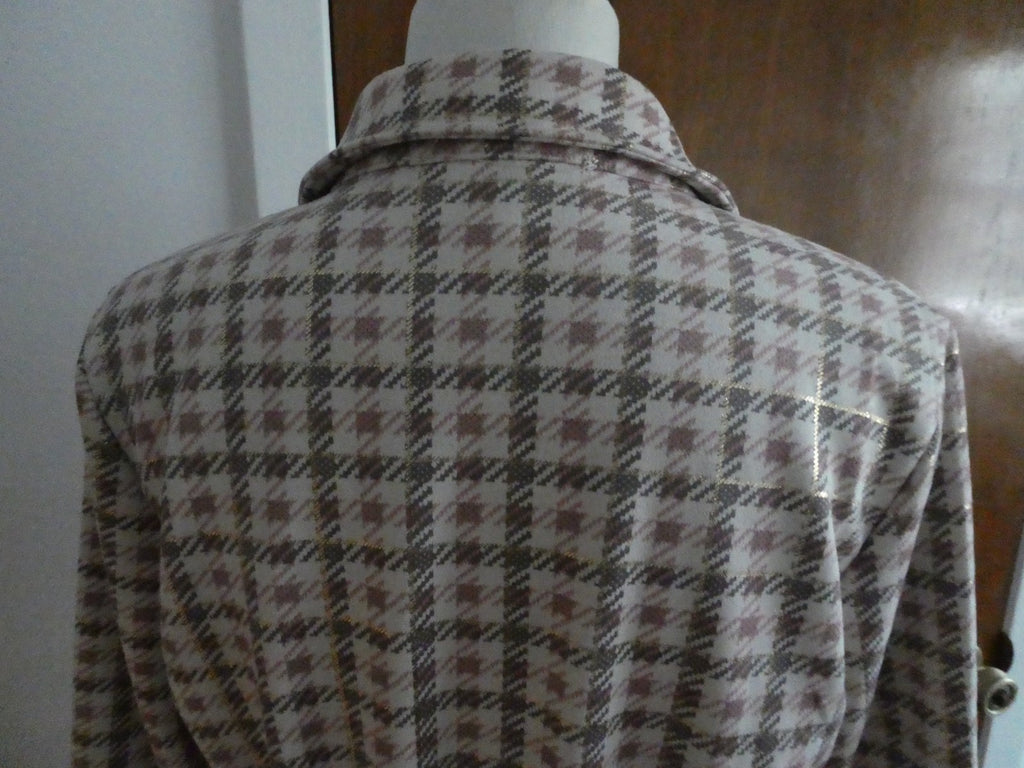 Aliceblue Women’s Plaid Long Jacket Coat Gray Pink Gold Snap Stretch Size Small