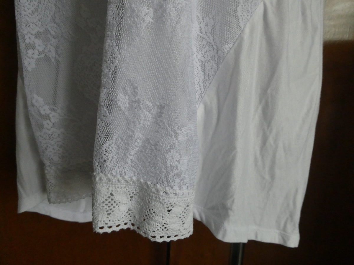 ONE Word women's white fabric craft embroidered lined blouse XLarge