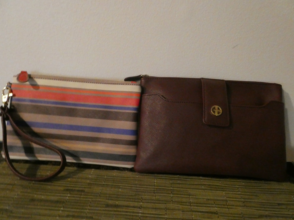 GIANI BERNINI Wristlet Purse Canvas Burgundy Pink Gold Wallet Pouch Bag