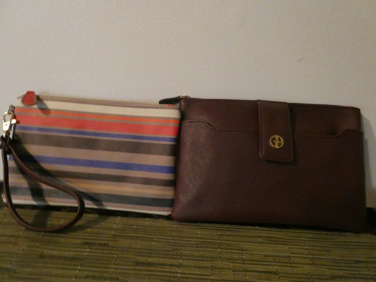GIANI BERNINI Wristlet Purse Canvas Burgundy Pink Gold Wallet Pouch Bag