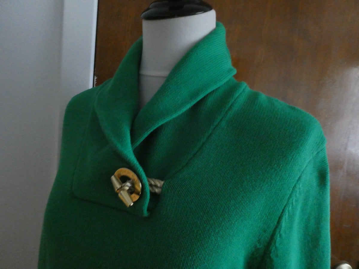 Ralph Lauren Women’s XL Green Shawl Collar Toggle Sweater 100% Cotton EUC