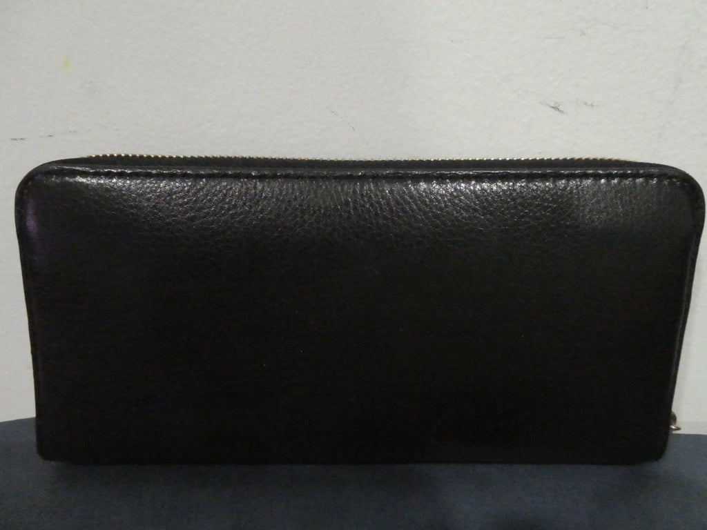 MICHAEL KORS Zip Around Wallet Black Gold Logo Plate Designer Large