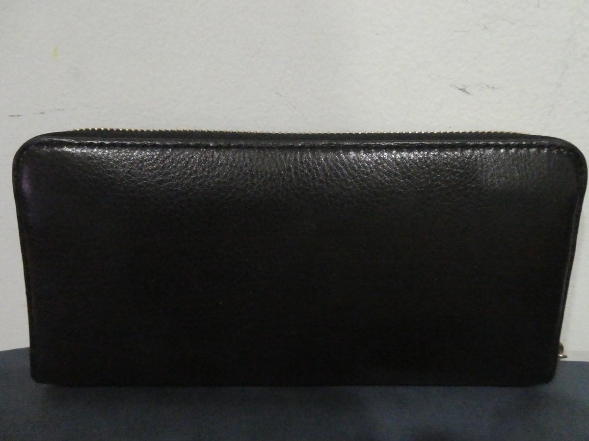 MICHAEL KORS Zip Around Wallet Black Gold Logo Plate Designer Large