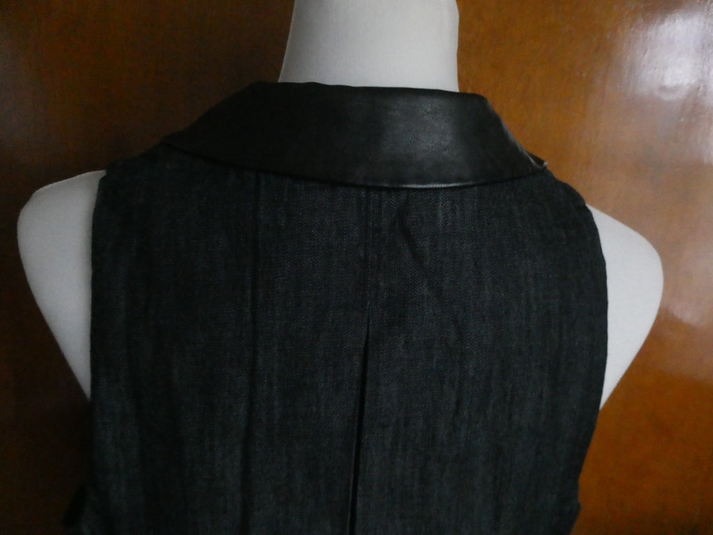 Lauren Ralph Lauren Dress Sz 12 Black Sleeveless Belted Leather Trim A-Line NWT