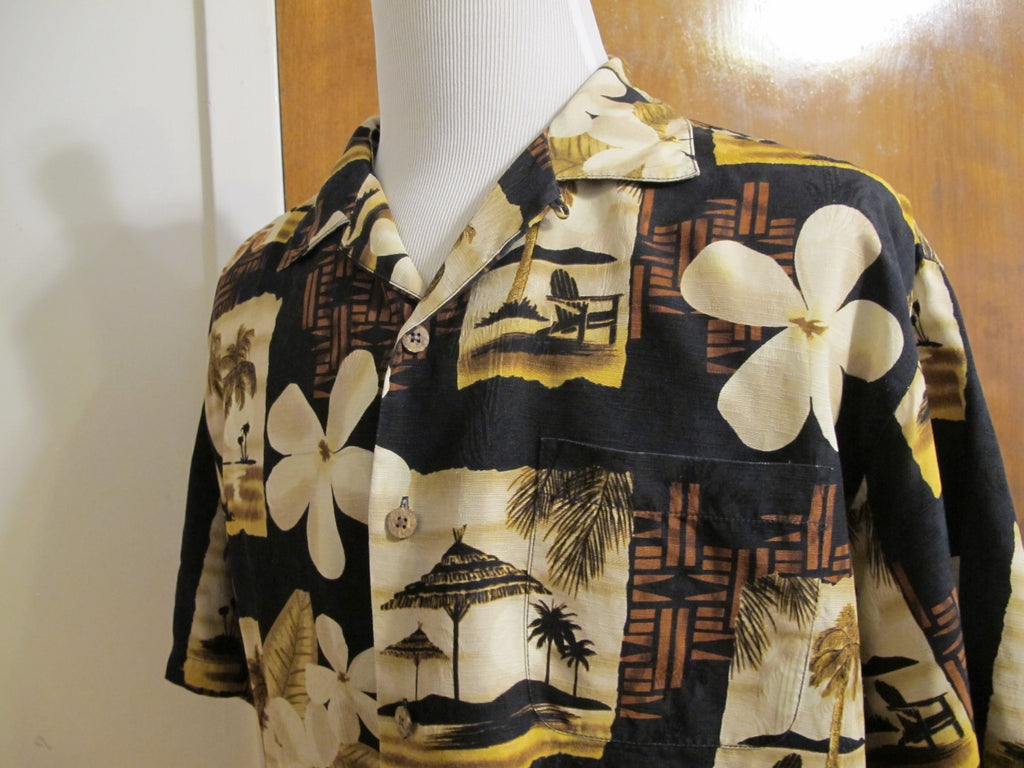 Tommy Bahama Men's Silk Multi Color Black Brown Summer Shirt Size Large 