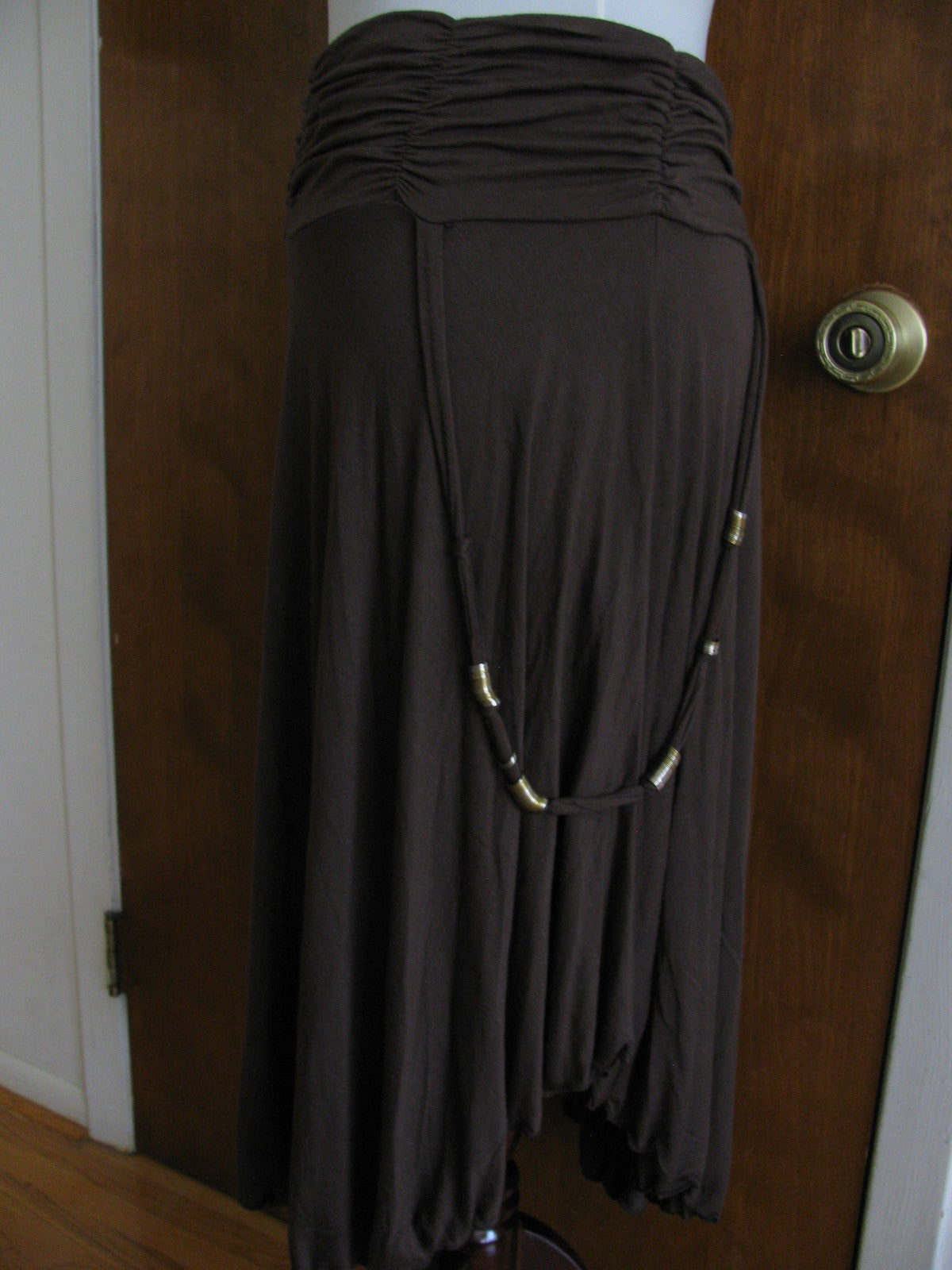 BCBGeneration Women's Brown Rayon Detailed Skirt/StrapTop Large 