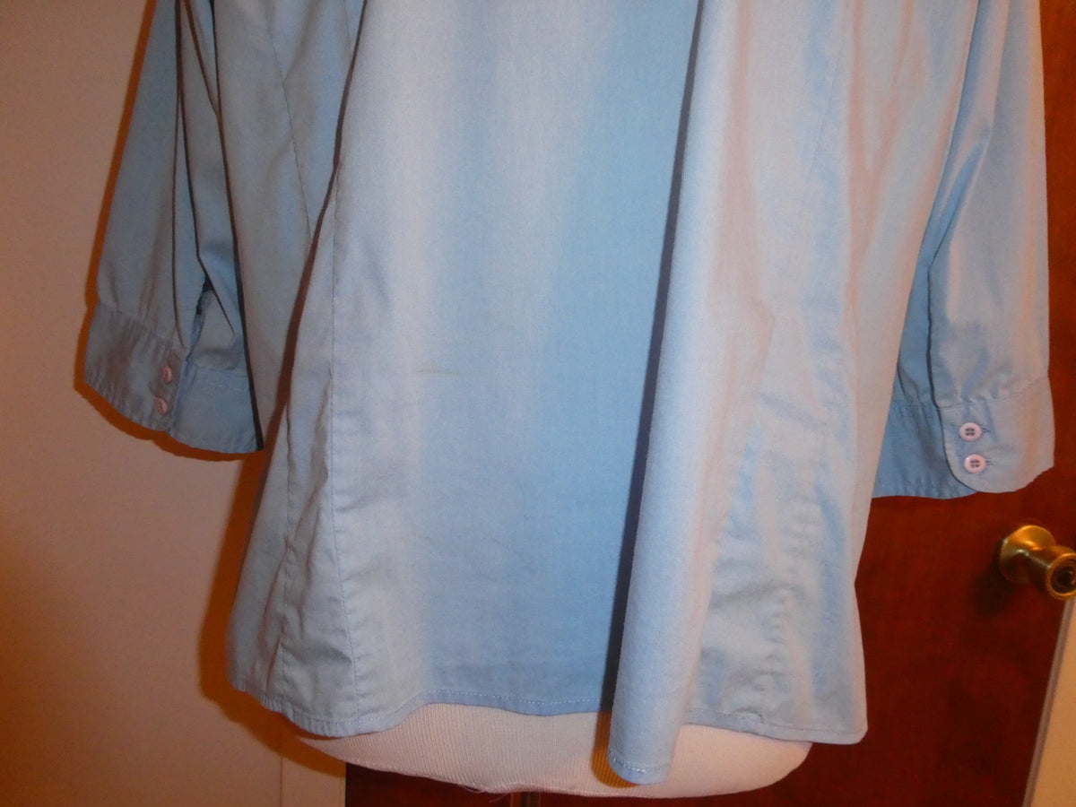 Avenue Women’s Top Size 18/20 Blue Button Front 3/4 Sleeve Stretch Plus