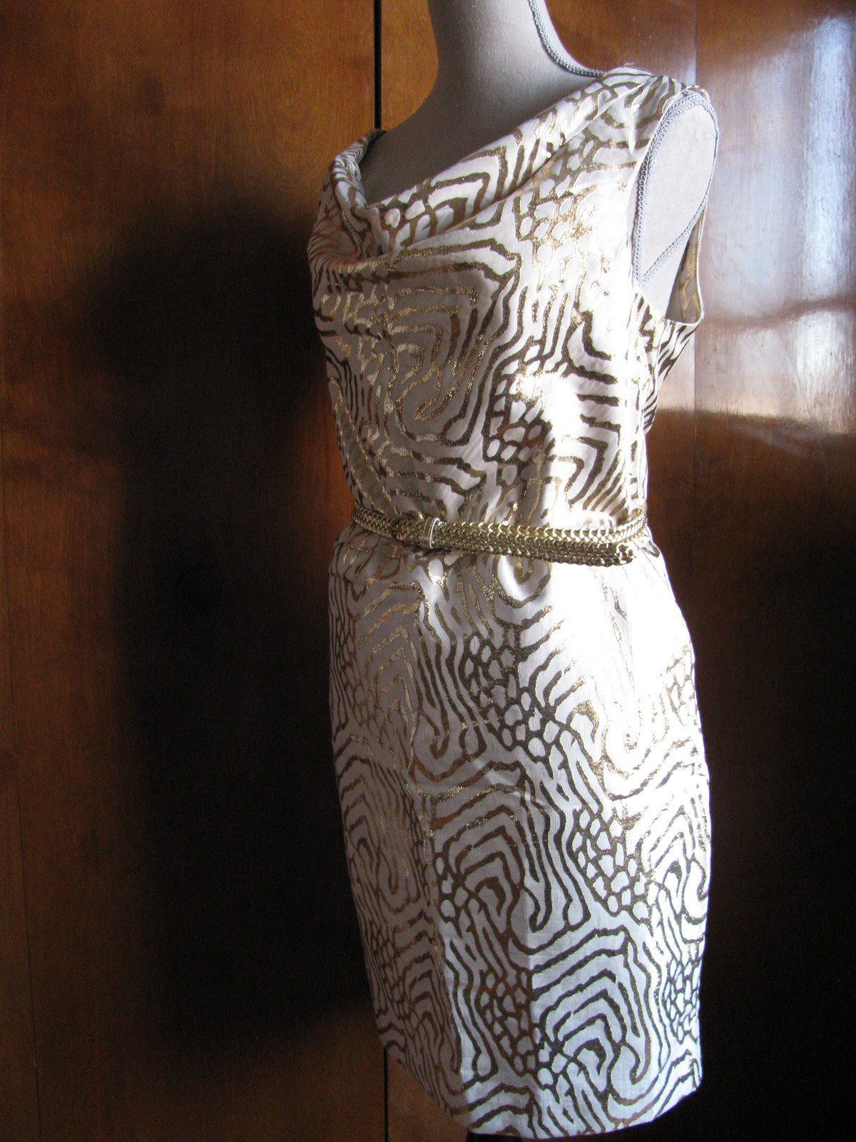 Gap Women's Gold Metallic Print Evening Lined Dress 