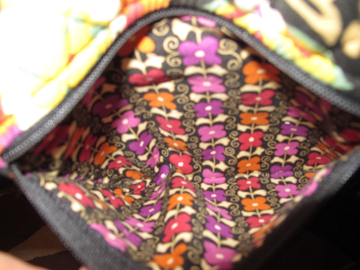 Vera Bradley Women's Black Red Yellow Shoulder Crossbody Quilted Zippered Bag
