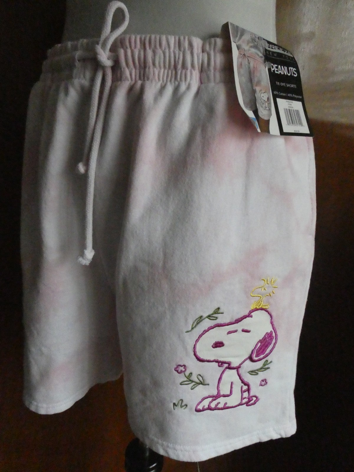 Peanuts Snoopy Tie Dye Shorts Women XL Pink NWT Drawstring Lounge Freeze NY