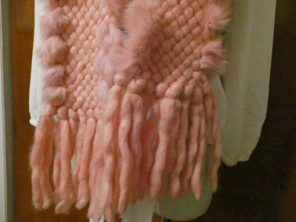 Women's Solid Pink Fringe Rabbit Scarf Size 60" X 4.5"