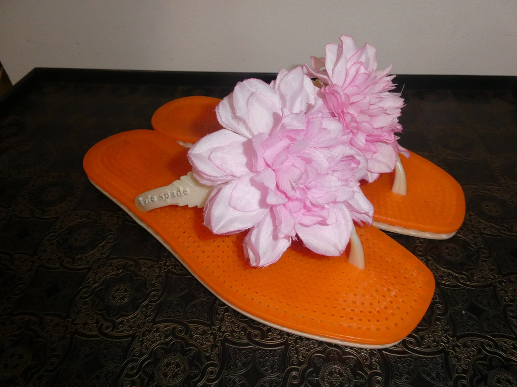 Kate Spade Pink Flowers Beach Pool Jelly Flip Flops Size 7 Made in Italy