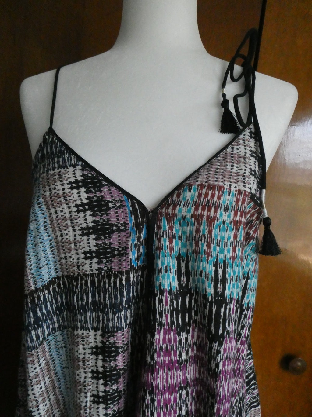 Anthropologie Akemi + Kin Dress Multicolor Printed Midi Swing Spaghetti Strap
