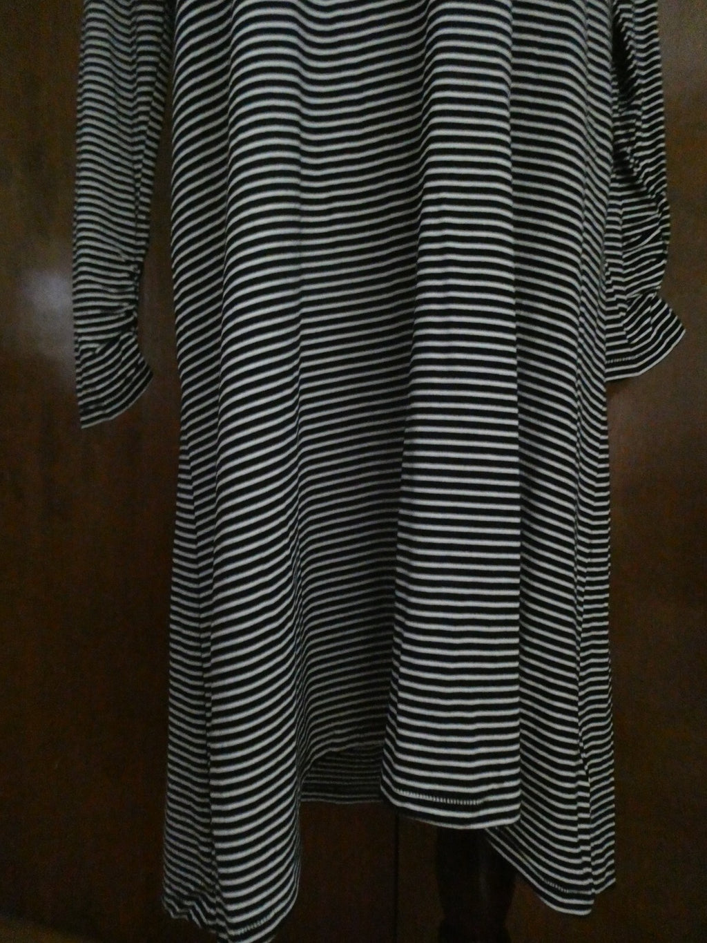 Gap Women's Black/White Stripped Rayon A-Line Long Sleeves Dress Large