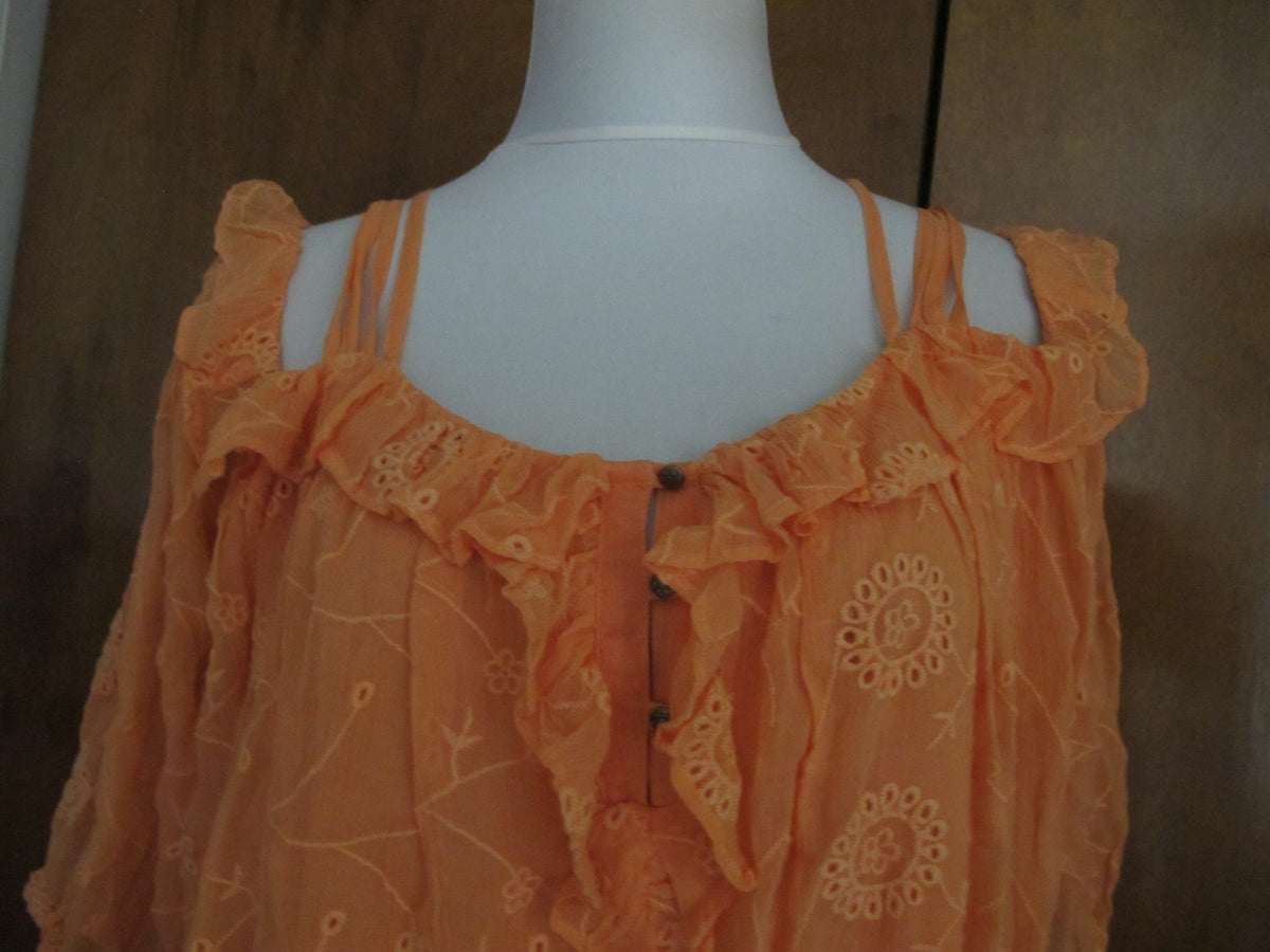  Anthropologie Floreat Womens Maryana Orange Open Shoulder Blouse 