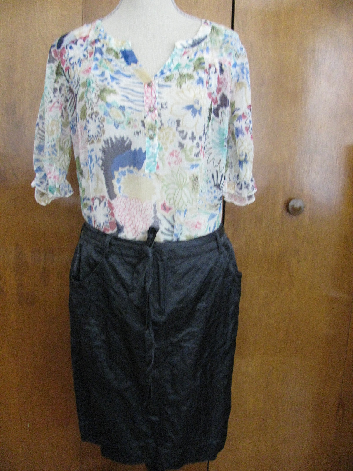 Eileen Fisher  women's graphite steel satin cotton gorgeous skirt Size 14 