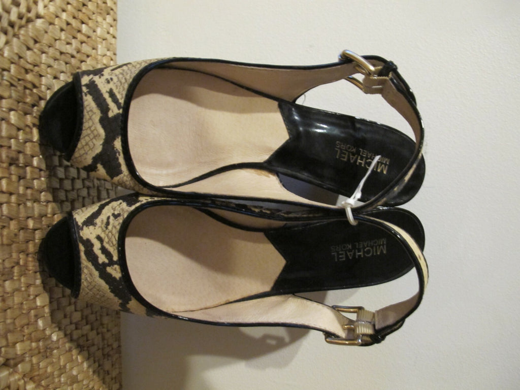 Michael Kors Black Ankle Strappy Wedge Heels Shoes Sandals Peep Toe Women's 10 M