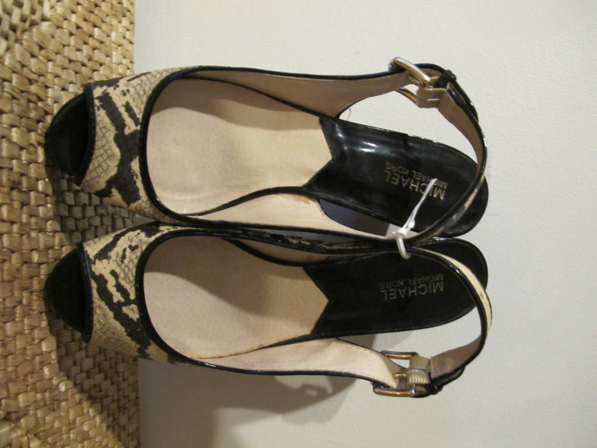 Michael Kors Black Ankle Strappy Wedge Heels Shoes Sandals Peep Toe Women's 10 M