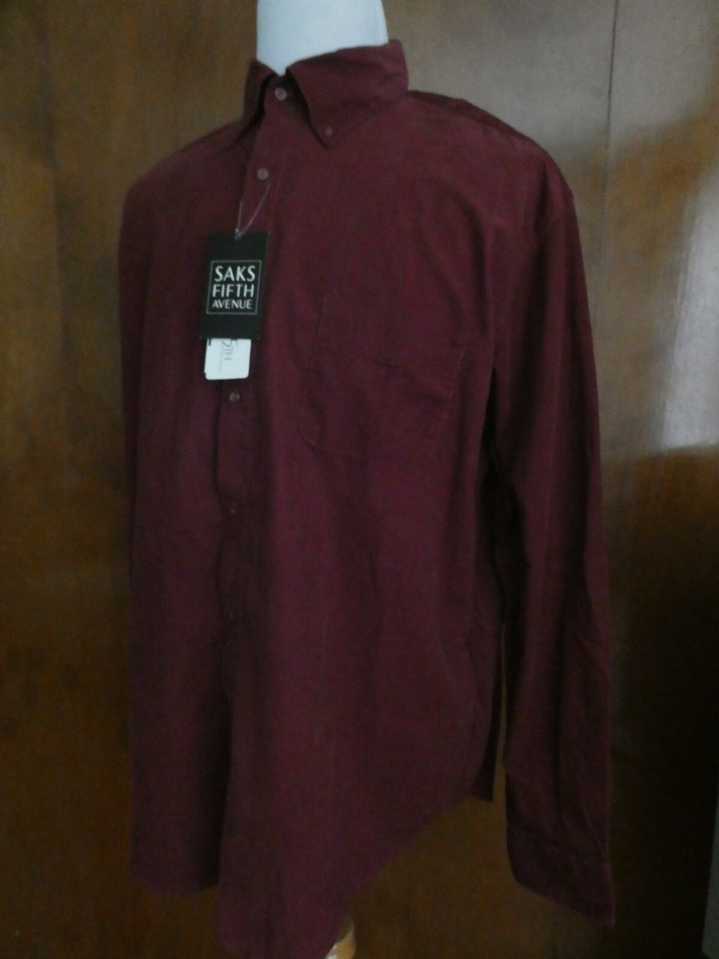 Saks Fifth Avenue soft cotton wine long sleeves mens shirt size xlarge new w/tag