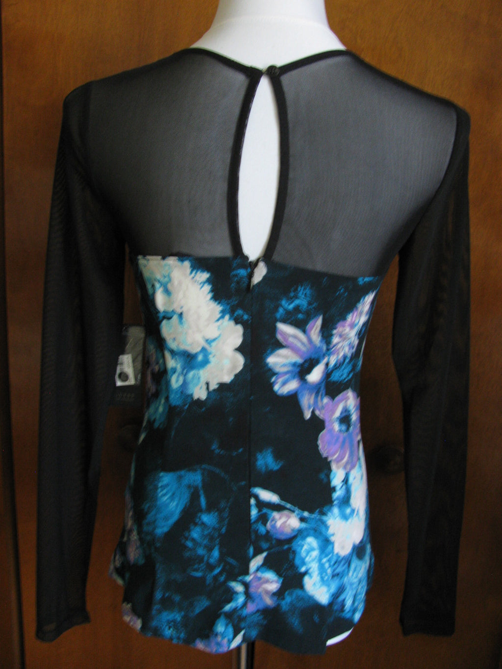 Guess women's black long sleeve mesh evening sweetheart top sz medium NWT