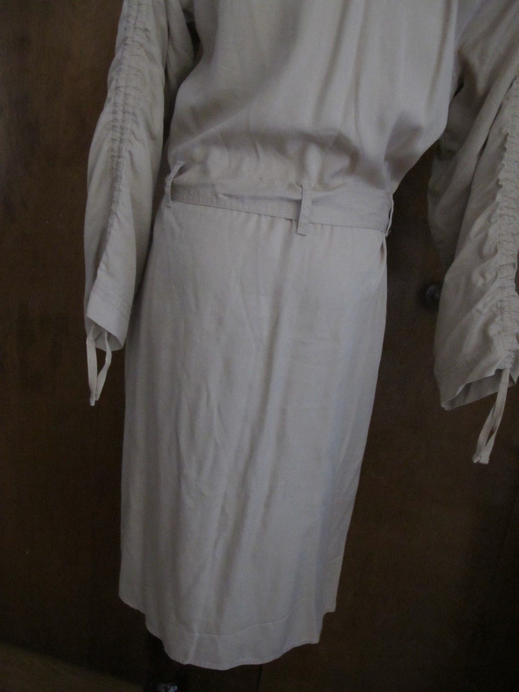 Lauren Ralph women beige ruched sleeve button down shirt dress New