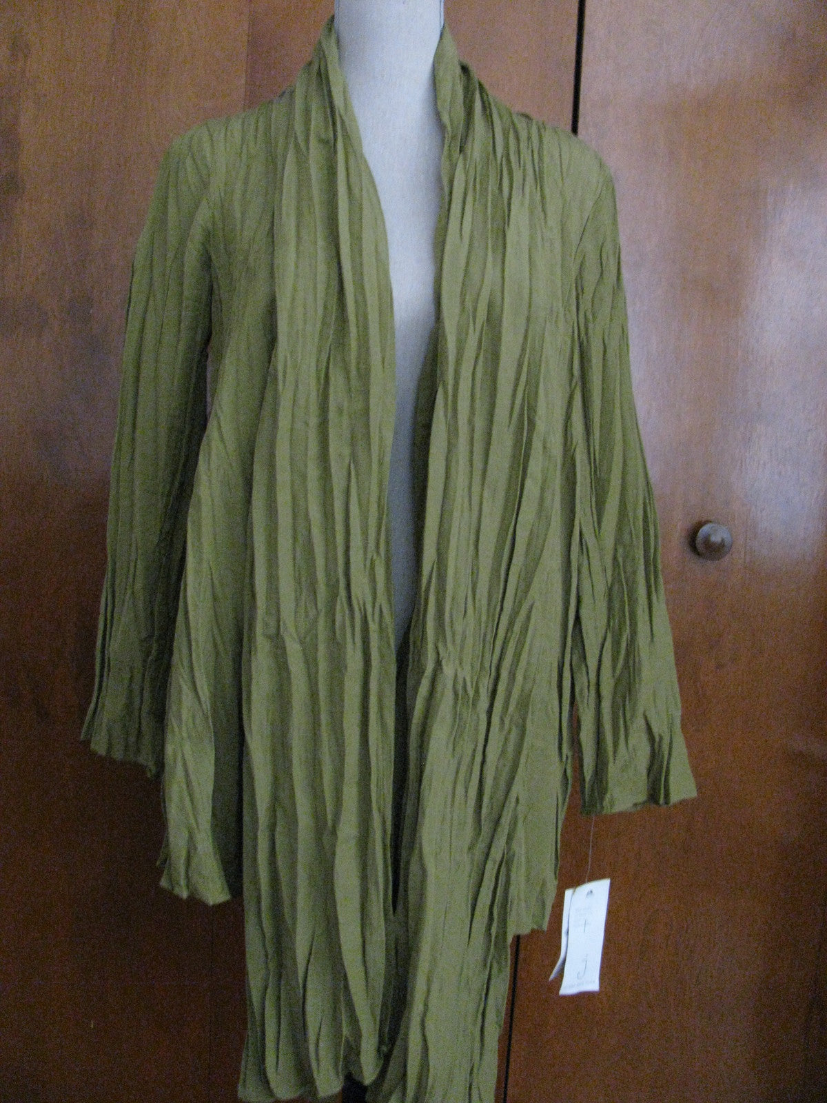 Jones New York Women's Green Pleated Long Cardigan Medium