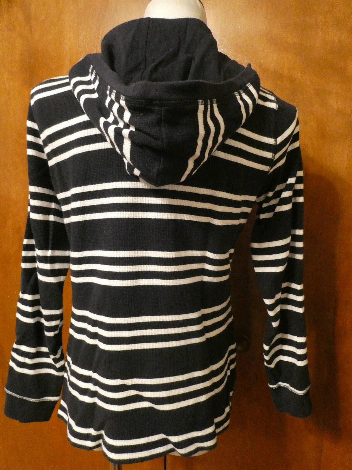 Charter Club Women's Navy Striped Sweater Attached Hood Medium Preowned 
