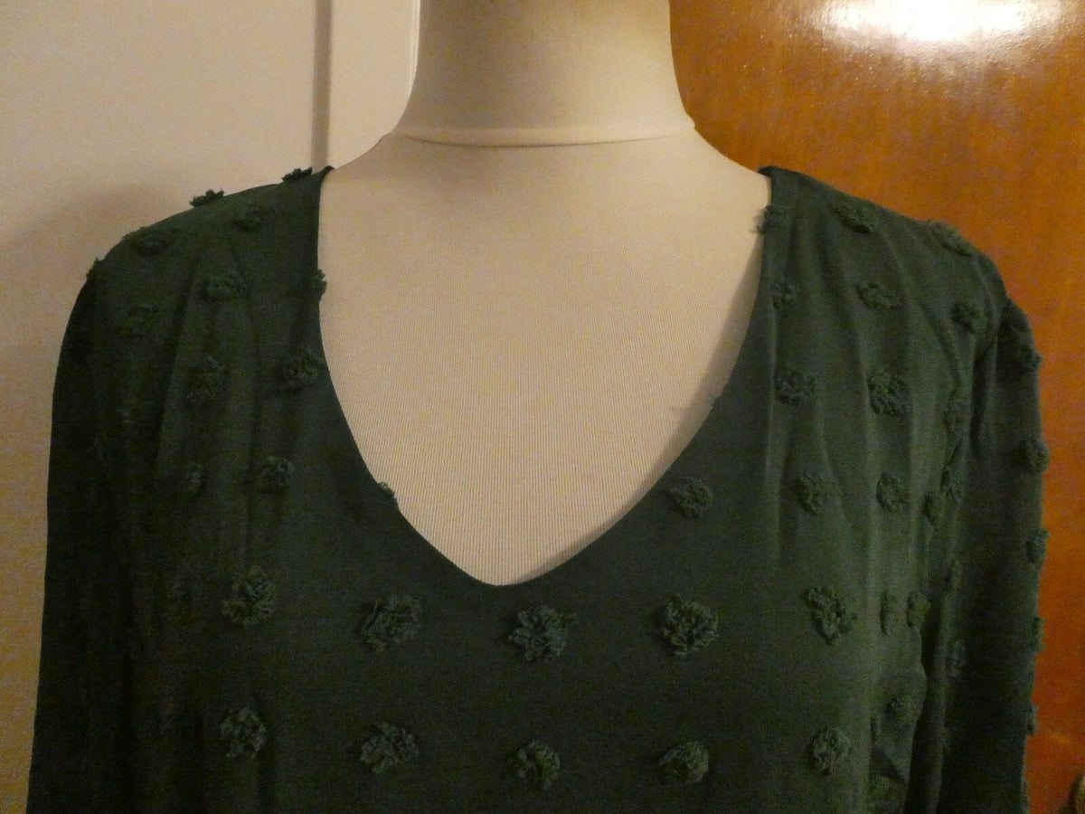 KIRUNDO Women’s Green long Sleeves Mini V Neck Flowy Swiss DOT Babydoll Dress XL