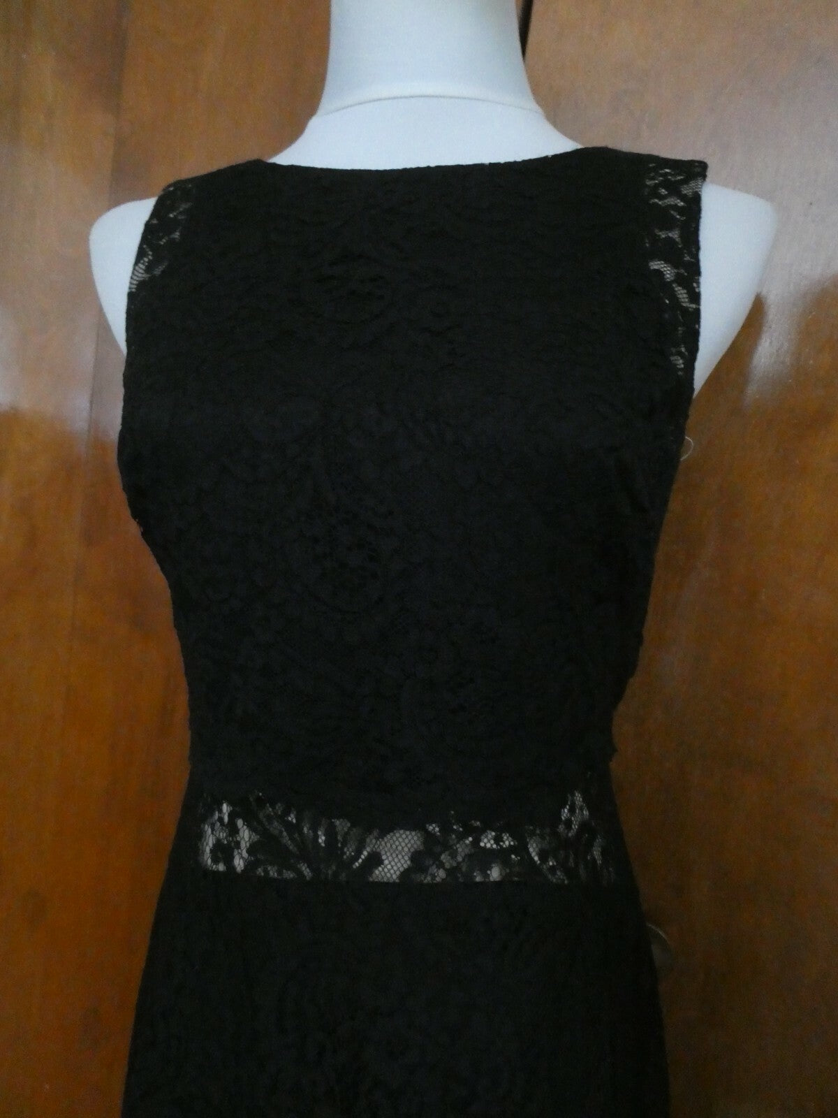Ralph Lauren women's black lined fabric lace crafted evening dress New