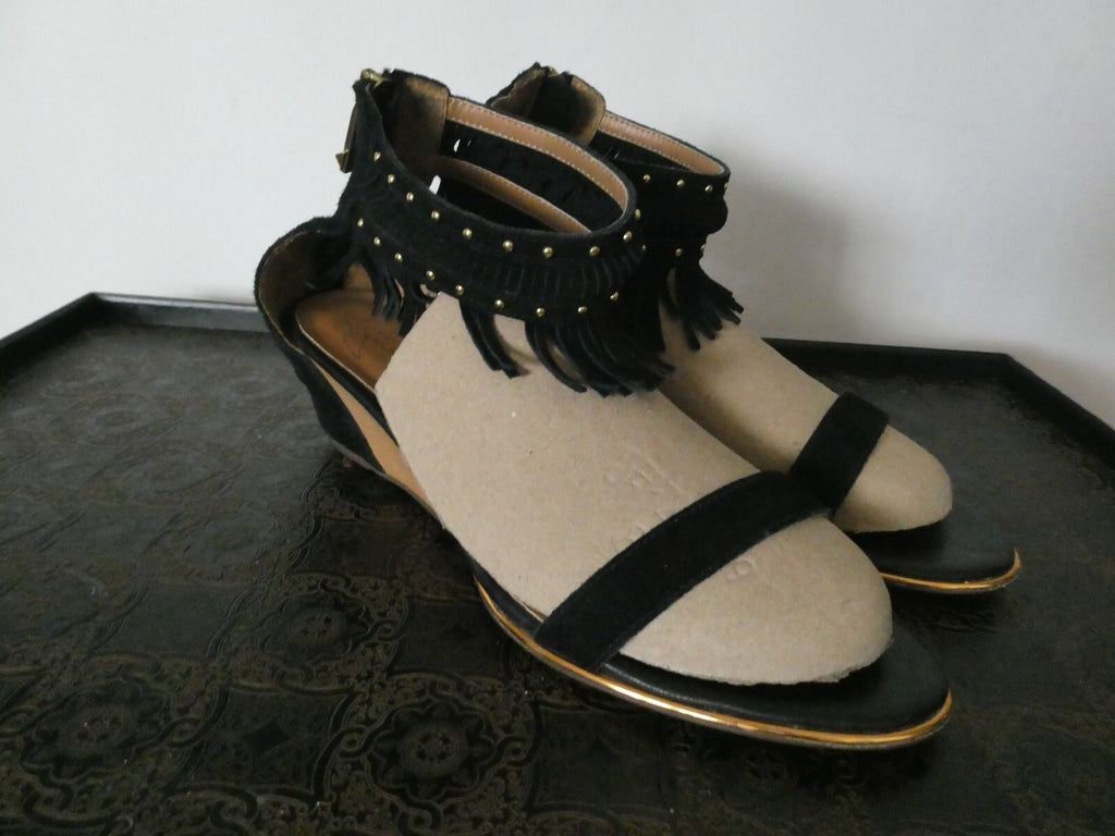 Report Signature Womens Black Wedge Heels Shoes Sandals Peep Toe Women's 8.5 WMS