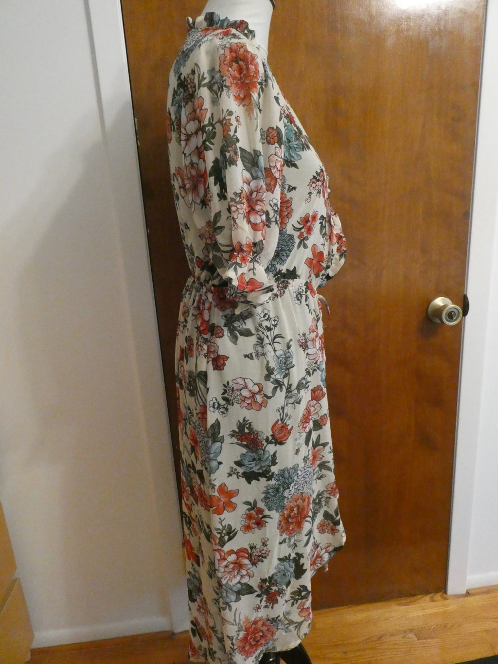 Liberty Love 2Pc Floral Chiffon Duster Dress Set Olive Green Asymmetrical Medium