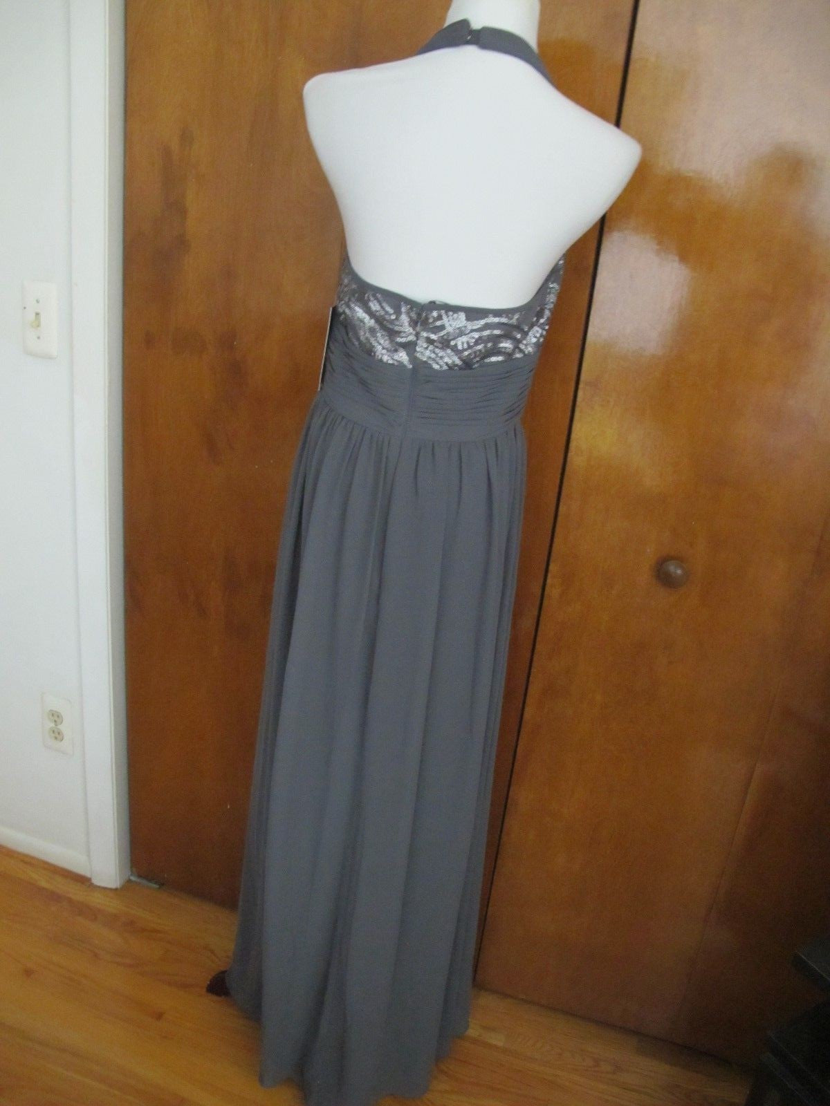JS Boutique women's gray maxi evening sequined mesh dress size 10 