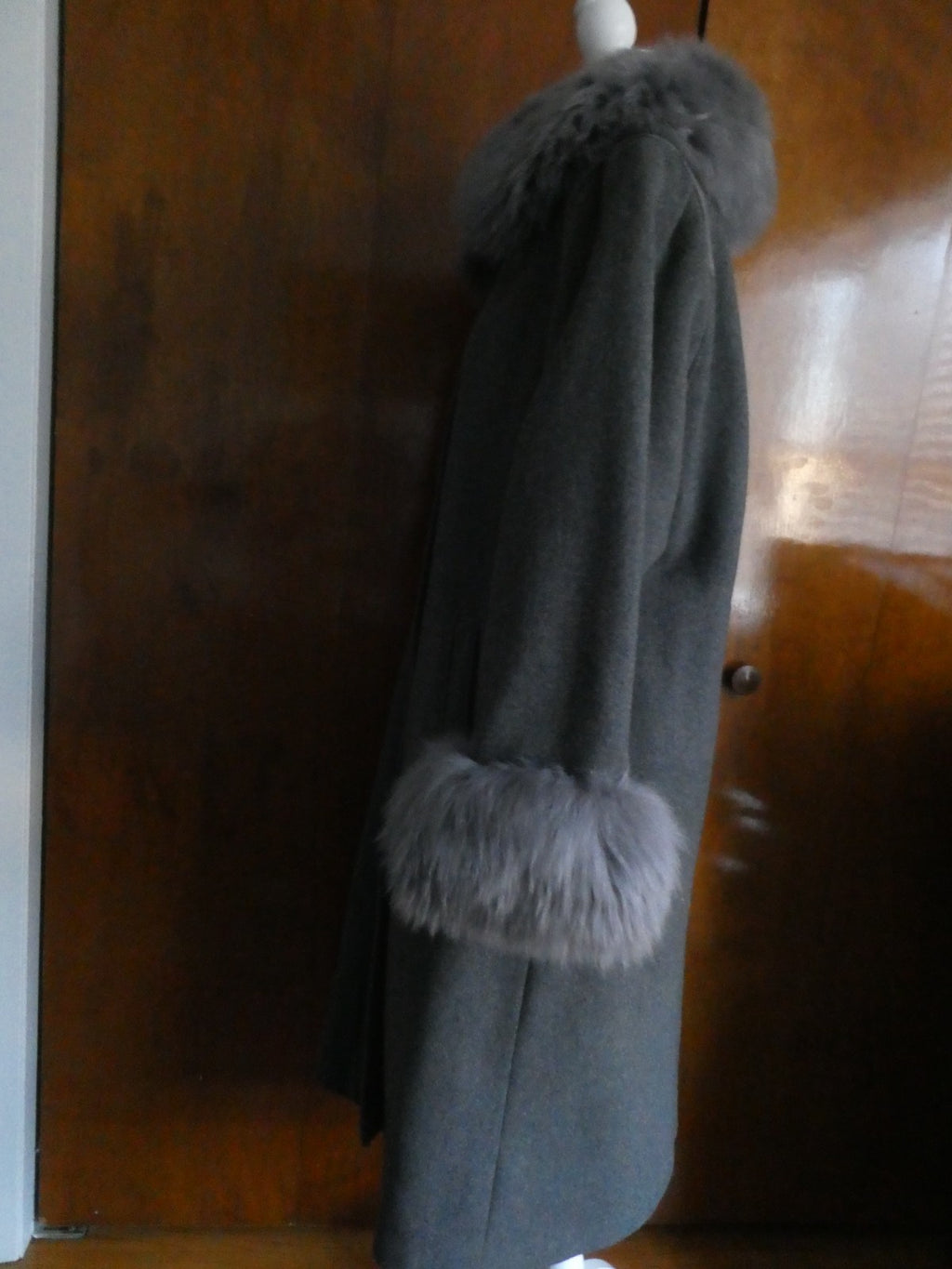 Berghaus Wool Coat with Lama Fur Trim Women Long Coat Sz 46 (US Sz 10) England