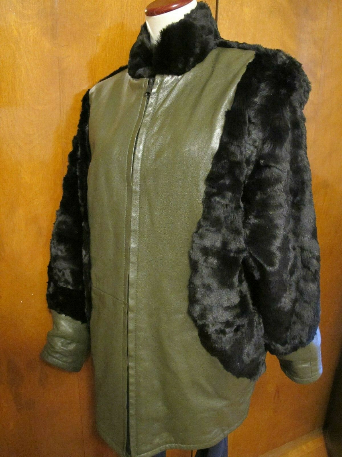 Custom Made women's winter coat jacket green and black reversible medium