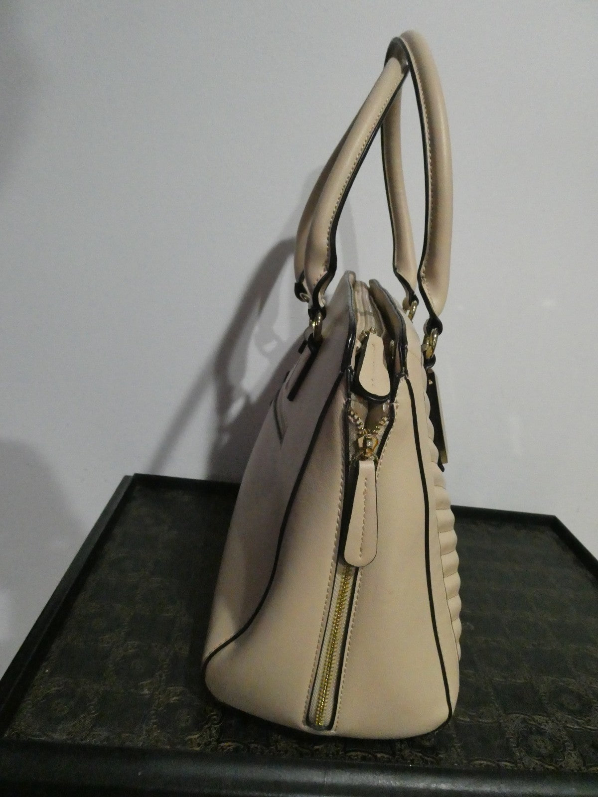 ALDO Women Quilted Taupe Satchel Purse Shoulder Handbag 14” x 10” x 7”