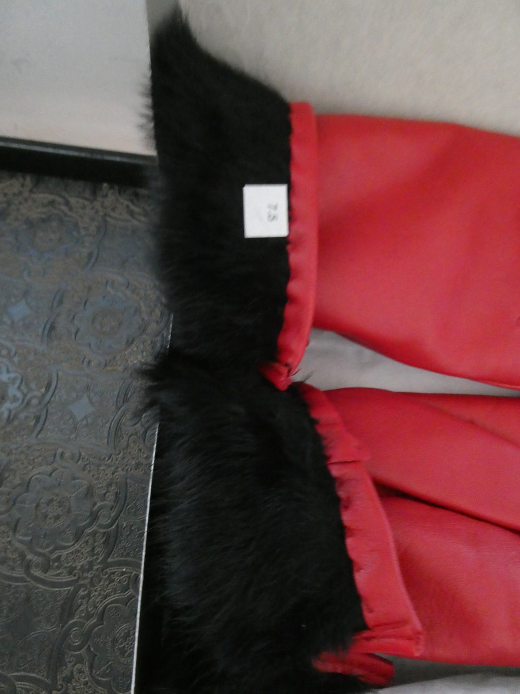 Vintage Charter Club Red Genuine Leather Gloves 7.5 Real Rabbit Fur Cuff New Box